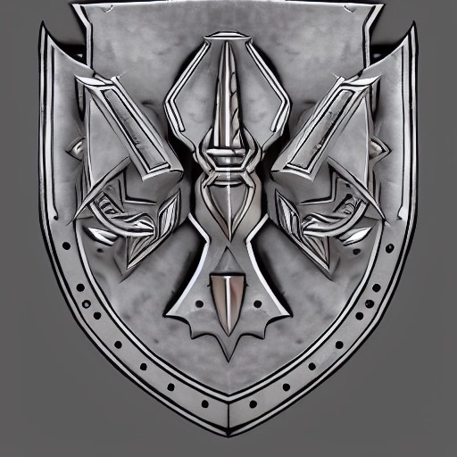 00947-1812768903-video game art, medieval grey metal shield, decorated with pointy engraved shapes, strictly symmetric, dragon quest style.webp